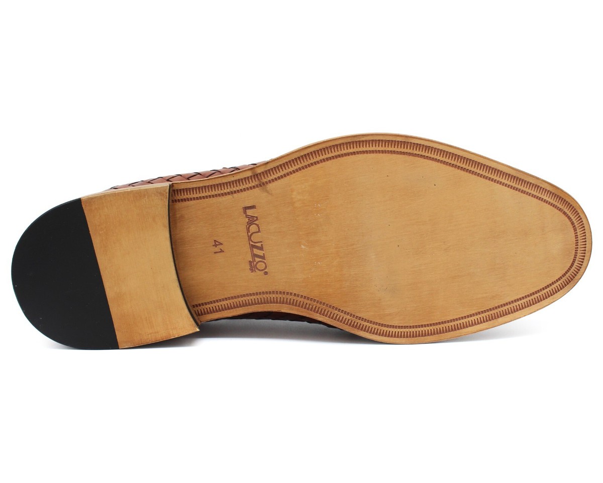 F21 UK NEW MENS BROWN WOVEN ITALIAN LEATHER SHOES SMART UNIQUE