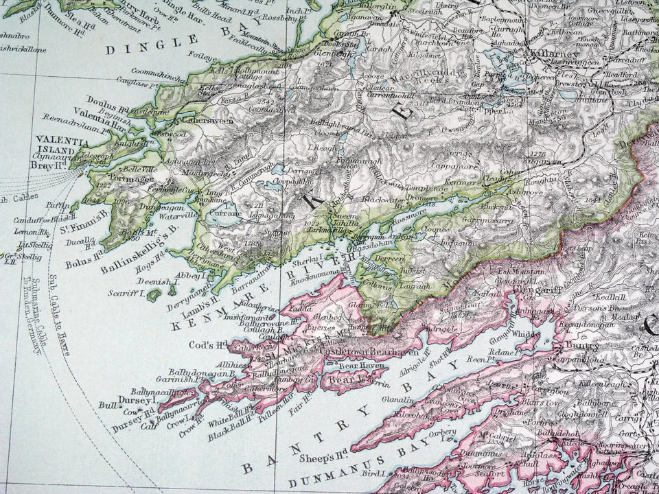 MAPA ANTIGUO DE CORCHO 1908 KERRY LIMERICK / IRLANDA Foto 3 de 4