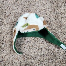 Hand Made Fleece Warm Winter Toddler Hat Beanie Neck Straps White Owl 1-4 years