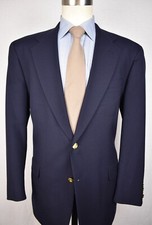 Austin Reed Solid Navy Blue 100 Worsted Wool Two Button Blazer Size: 42R