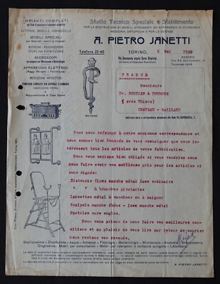Billhead Rechnungen TURIN 1920 Mikroskop PIETRO JANETTI 137