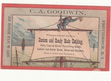 C A Goodwin Clothing Providence RI Sailor Sail Mast Boat Vict Card c1880s