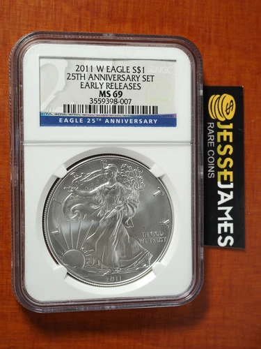 2011 W BURNISHED SILVER EAGLE NGC MS69 EARLY RELEASES FROM 25TH ANNIVERSARY SET