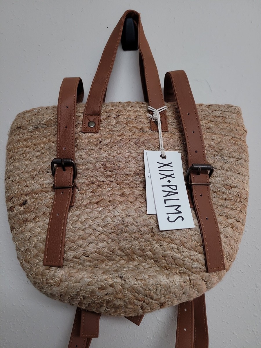 XIX Palms Insulated Picnic Backpack Cooler Woven Jute Tropical Palm Lining New XIX Palms The Shore Break Picnic Cooler Bag Raffia Jute  main image 2
