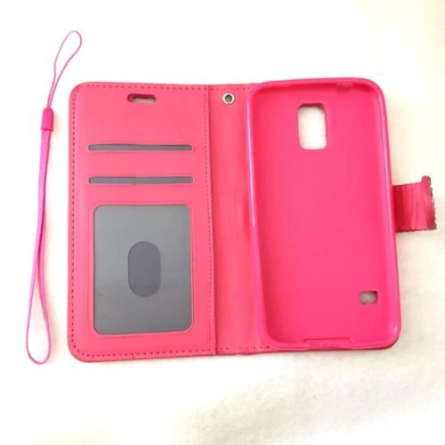 Samsung Galaxy S5 - PURPLE DIAMOND RHINESTONE STUDS CARD WALLET DIARY POUCH CASE - Image 3 of 4