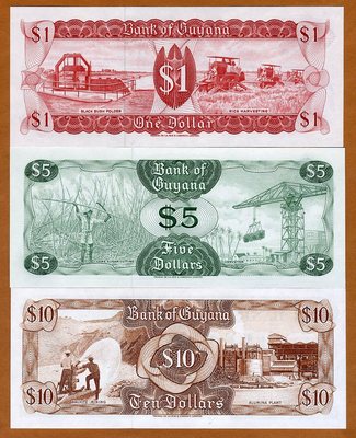 SET Guyana 1;5;10 dollars ND (1966-1992) P-21-22-23 UNC Obsolete