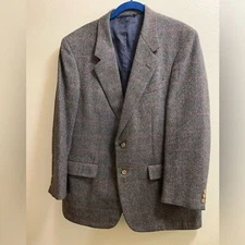 Hickey Freeman Wool Houndstooth Blazer Canterbury Collection Men’s 44 Gray Blue 