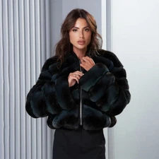 Trendy Women New Real Rex Rabbit Fur Coats Winter Short Warm Jackets Zipper Coat