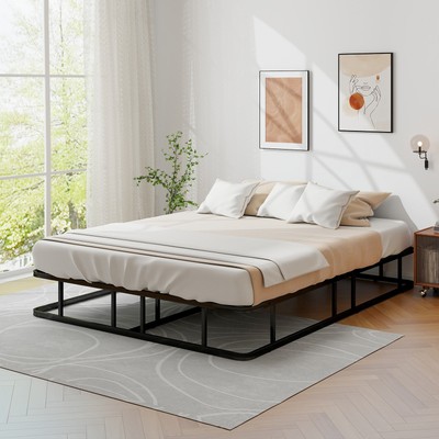 Queen Size Metal Platform Bed Frame Mattress Foundation with Slat Support Black