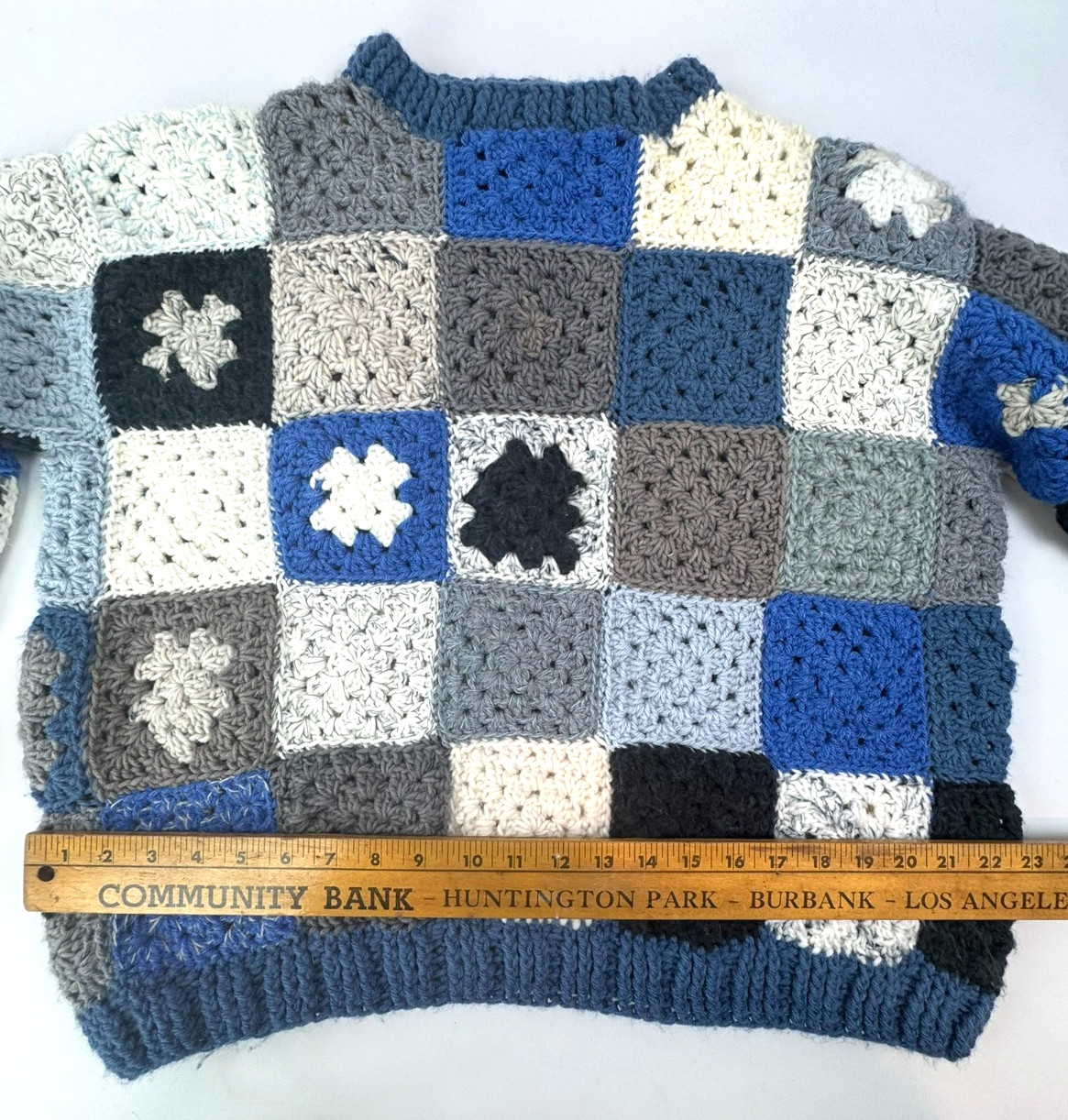 Handmade Patchwork Square Knit Pullover Sweater S… - image 9
