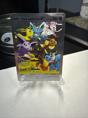 Evee Evolution V  Hp280 Gold Foil Fan Art Pokemon Card Dark Pulse     