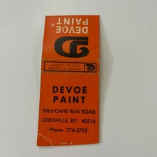 Devoe Paint 3565 Cane Run Road Louisville KY Vintage Matchbook Cover SMB22-6
