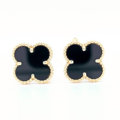 Van Cleef & Arpels Vintage Alhambra Onyx Ohrstecker, 18kt Gelbgold, Box