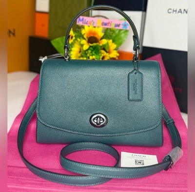  COACH Tilly F6618 DarkGreen Leather Handbag/Crossbody w/Gold Turn-Lock $398