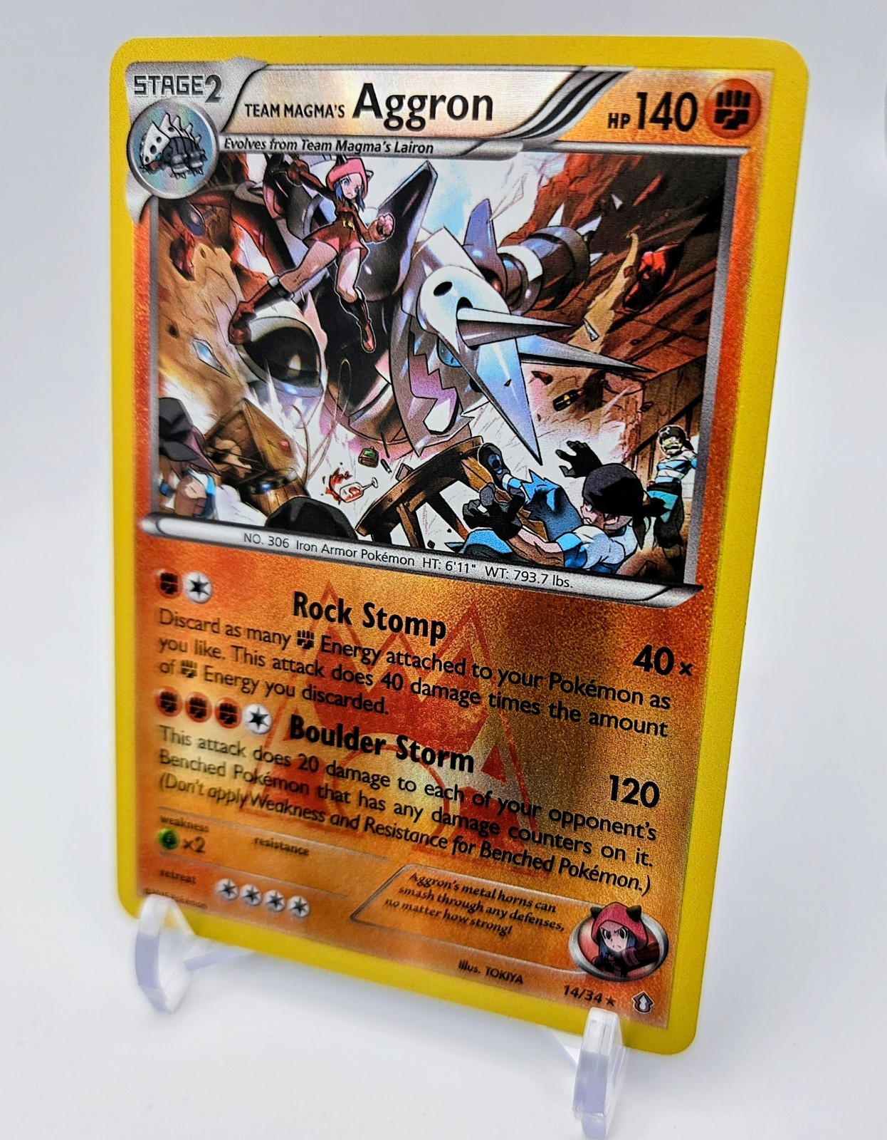 Team Magma's Aggron #14 + Bonus! - Reverse Foil ✨️ Pokémon XY Double Crisis - NM
