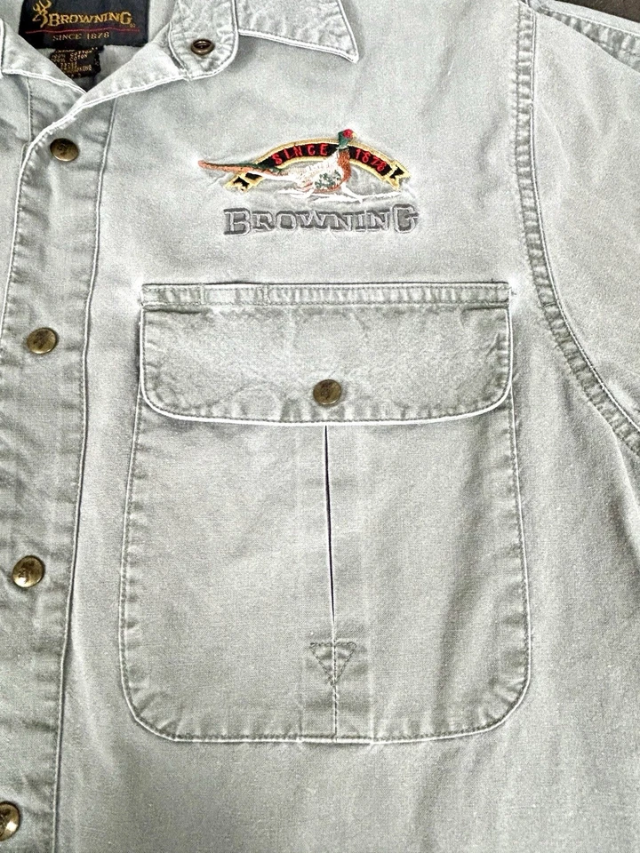 Винтажная коричневая футболка для стрельбы мужская M серая холщовая с застежкой длинным рукавом охотничий фазан - Изображение 4 из 4