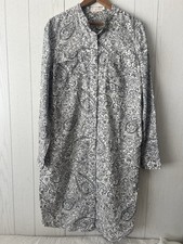 Tory Burch Shirt Dress 12 Black & White Doodle Art Print Button Front Cotton