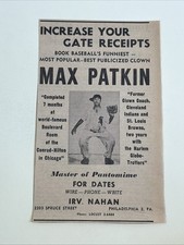Max Patkin Baseball Clown Harlem Globetrotter 1964 Sporting News Baseball 4X7 Ad