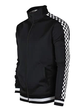 -F11854 Mens Urban Hip Hop Premium Track Jacket - Slim Fit Checker Taped Bloc...