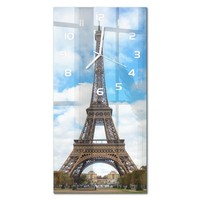 Design-Wanduhr Aus Glas Im Hochformat Eiffelturm Paris WeißE Zeiger 30X60 Cm
