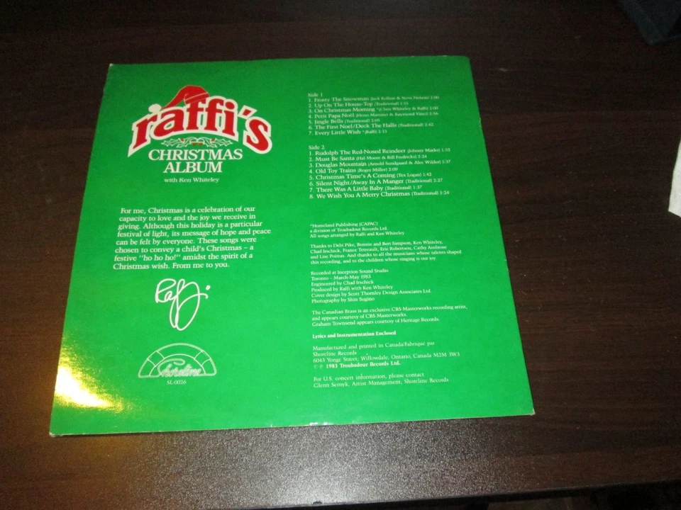 RAFFI Raffi’s Christmas Album SHORELINE LP W/ INNER SLEEVE Holiday Vinyl VG+ - Image 2 of 4