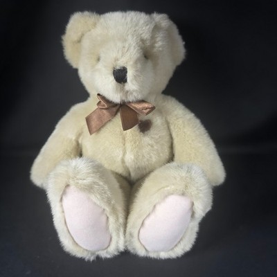 Plush Beige Bear Brown Ribbon Heart 12''