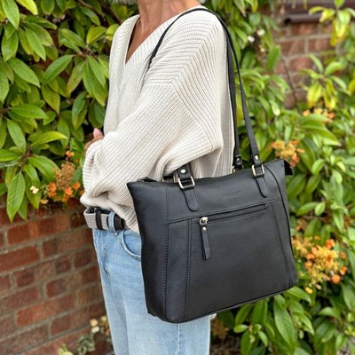 Rowallan Umhängetasche, Shopper schwarz Leder