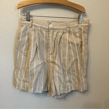 Saks Fifth Avenue Tan and White Linen Shorts