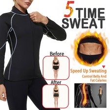 Women Sweat Sauna Suit Workout Shirt BodyShaper Long Sleeve for Weight Loss Tops