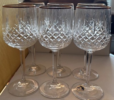 Bohemia Crystal 170 ml Wine Glasses with Gold Trim made in Czechoslovakia 1992.