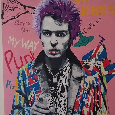 Extra großes 80 cm x 100 cm handgemaltes Portrait von Sid Vicious 
