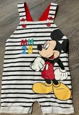 Disney Baby sz 6-9 months Mickey Mouse overalls Romper striped vtg graphic boys