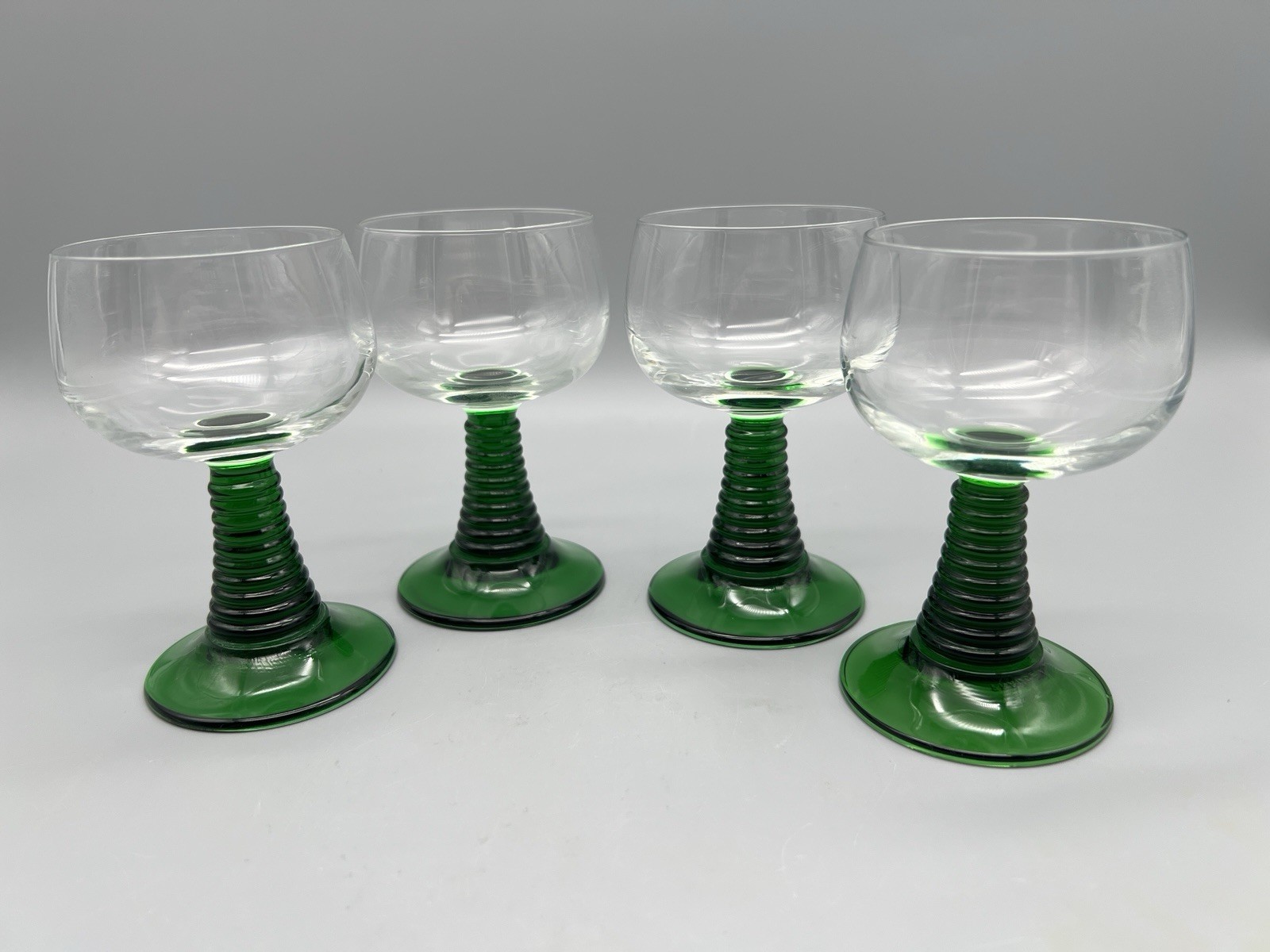 Vintage Luminarc France Wine Liquor Glasses 4.5” Green Beehive Stem Set Of 4