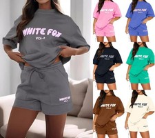 Women Tracksuit Set Outfits Causal T-Shirts & Shorts Short Sleeve Workout Top UK