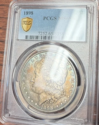 1898 Morgan Silver Dollar PCGS MS65 STUNNING RAINBOW TONER Just Back From PCGS