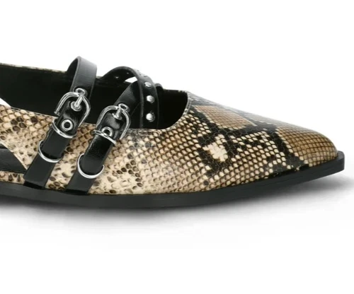 No Boundaries Women's size 7 Faux Leather Strappy Moto Flats Color Snake NEW - Picture 6 of 17
