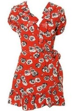 KATE MOSS TOPSHOP RARE RED PANSY WRAP DRESS DRESS UK 10 EU 38 US 6 BNWT RARE