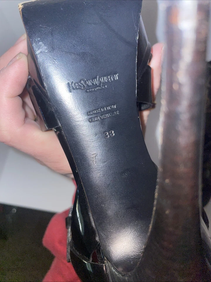 Salto plataforma Yves Saint Laurent YSL tributo couro preto tamanho 38 / 7,5 - Imagem 3 de 3