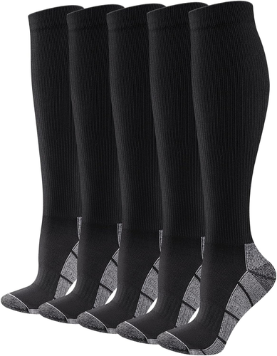 Men'S Lightweight Long Cycling Running Athletic Socks Black & White Compression - Picture 12 of 12