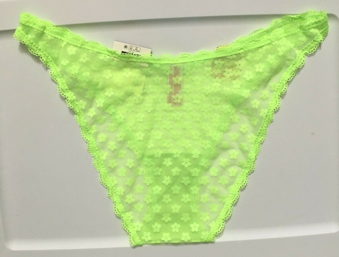 Womens Sexy Neon Yellow Bikini Panties Size 2X3X Floral Lace Mesh Dip