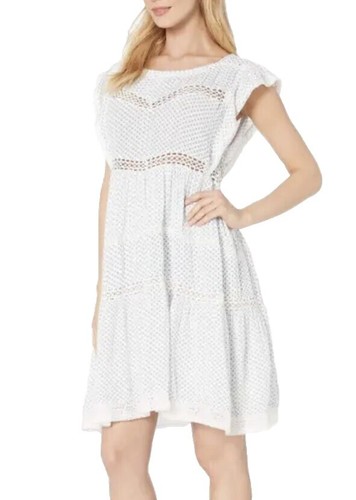 Free People Dress White Mini Crochet Sequence Bodice Short Sleeve Cotton  Small | eBay