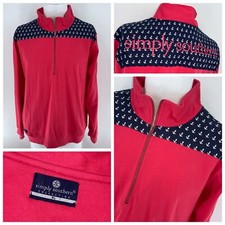Simply Southern 1/4 Zip Pullover XL Women Red Pink Cotton Blue India YGI P4-5