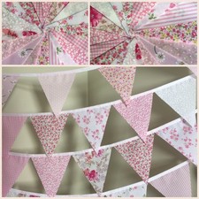 HANDMADE FABRIC BUNTING. 8FT,16FT,32FT,NO GAPS.VINTAGE,FLORAL,PASTELS,WEDDINGS