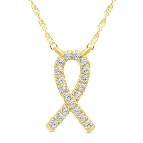 0.85 CT Lab Created Diamond Ribbon Pendant 18" Chain 14K Yellow Gold Plated