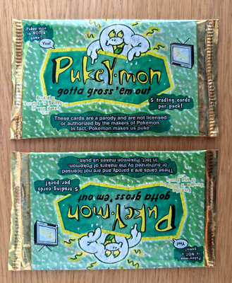 Pukey-Mon ~ Two (2) Sealed Packs ~ Pokemon Parody ~ Like Garbage Pail Kid!!