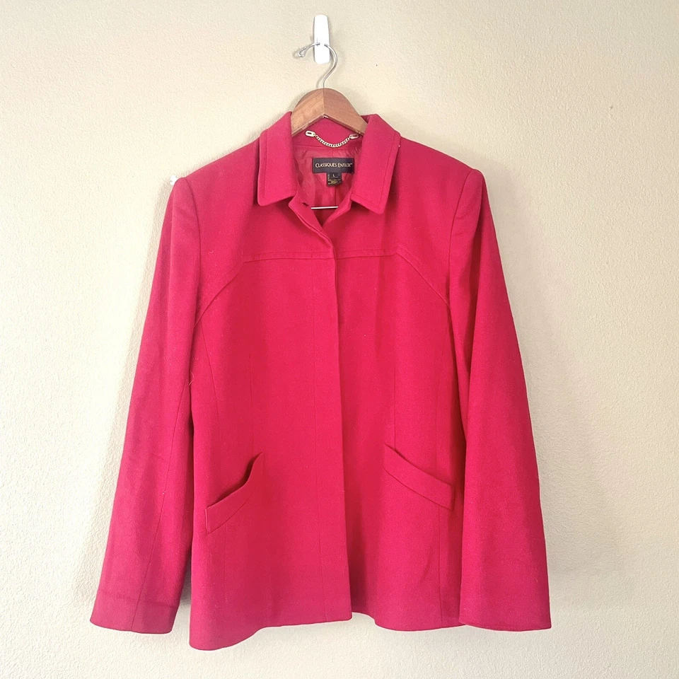 Classiques Entier Lambswool Cashmere Classic Button Front Coat Red Size Large — 第 2/4 张图片