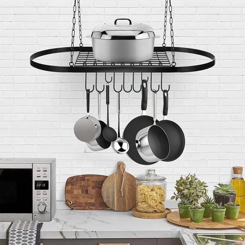 Kitchen Storage Rack Hanger Cookware Hanging Pot Shelf 9-Hook Pan Holder - Picture 9 of 10