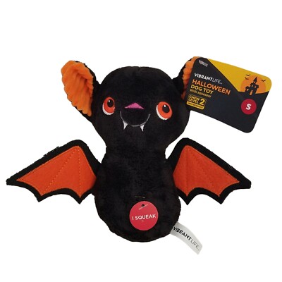 Vibrant Life Halloween BAT MONSTER PLUSH Squeaky Dog Toy Black
