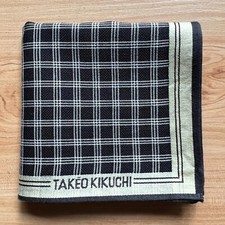 HANDKERCHIEF VINTAGE JAPAN ART BLACK CHECKS MEN'S POCKET SQUARE COTTON 18" B0267