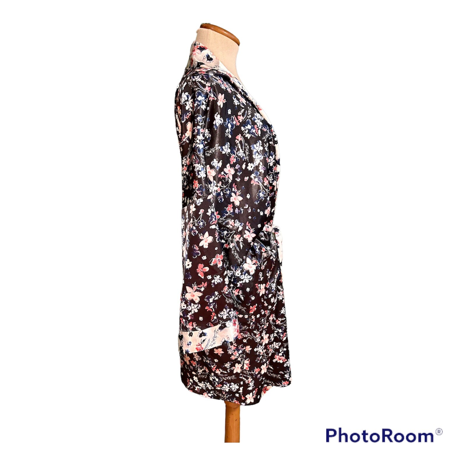 Adore Me Belted Floral Kimono Robe Poly Blend Black Pink White Navy